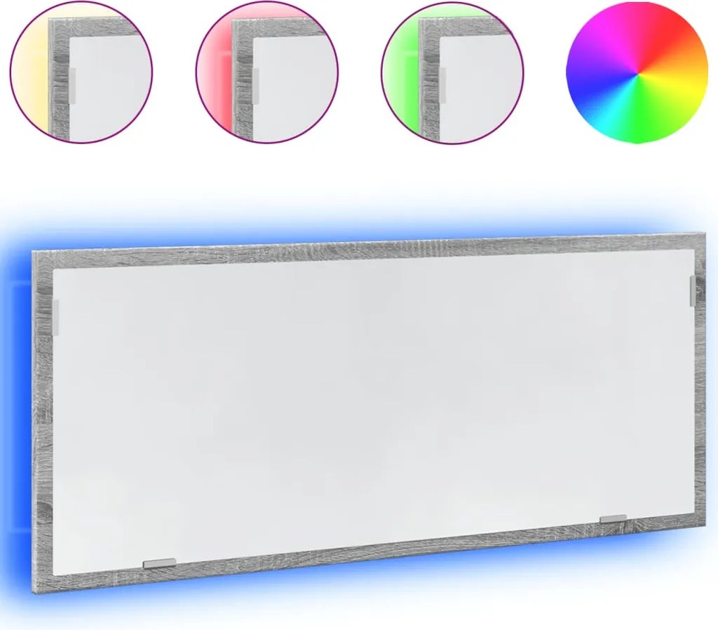 vidaXL Oglindă de baie LED sonoma gri, 100x8,5x37 cm lemn prelucrat