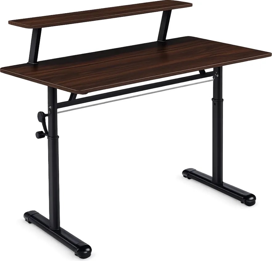 ERGOLEV WX-007 – Birou Reglabil Manual cu Înălțime Ajustabilă 65–90 cm, Blat Monobloc din PAL de Înaltă Densitate 15 mm, Cadru Metalic din Oțel, Raft Superior Integrat, 100x60 cm, Walnut