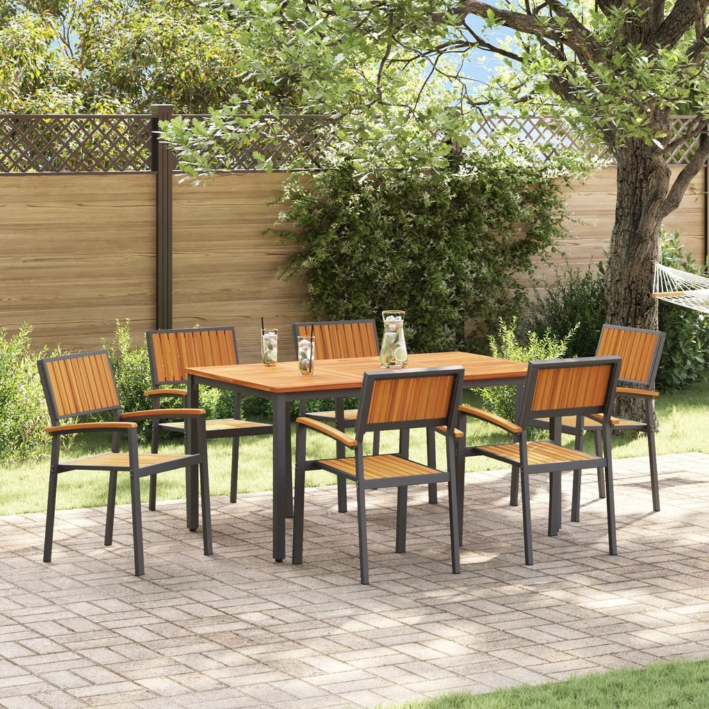 vidaXL Set de dining pentru grădină 7 piese din lemn solid de acacia și metal