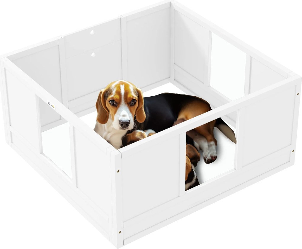 PawHut Cușcă pentru pui pentru câini mici și de talie medie, cușcă de fătare pentru câini cu intrare ajustabilă, tampoane antiderapante, Alb | Aosom Romania