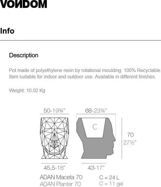 Ghiveci de flori / Jardiniera plante design decorativ modern pentru amenajari interioare si exterioare, ADAN PLANTER 49060R Vondom