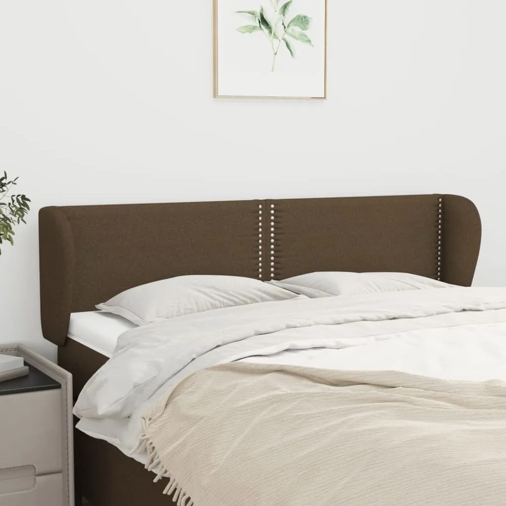 vidaXL Tăblie de pat cu aripioare maro închis 147x23x78/88 cm textil
