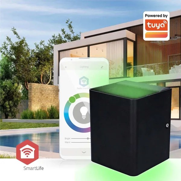 Nedis ZBLOW10RGBW - Lampă LED RGBW pentru exterior, reglabilă, LED/12W/230V, IP65, Wi-Fi Tuya, negru