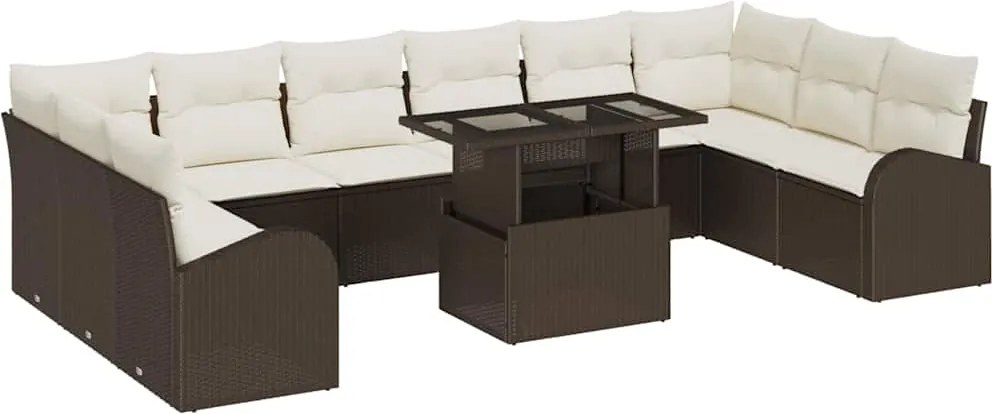 vidaXL Set de canapele pentru grădină cu pernă 11 pcs Maro Rattan poli