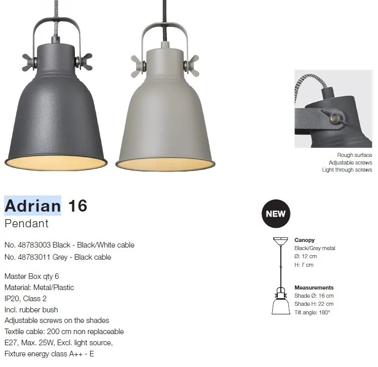 Pendul industrial design nordic ADRIAN 16, negru 48783003 NL