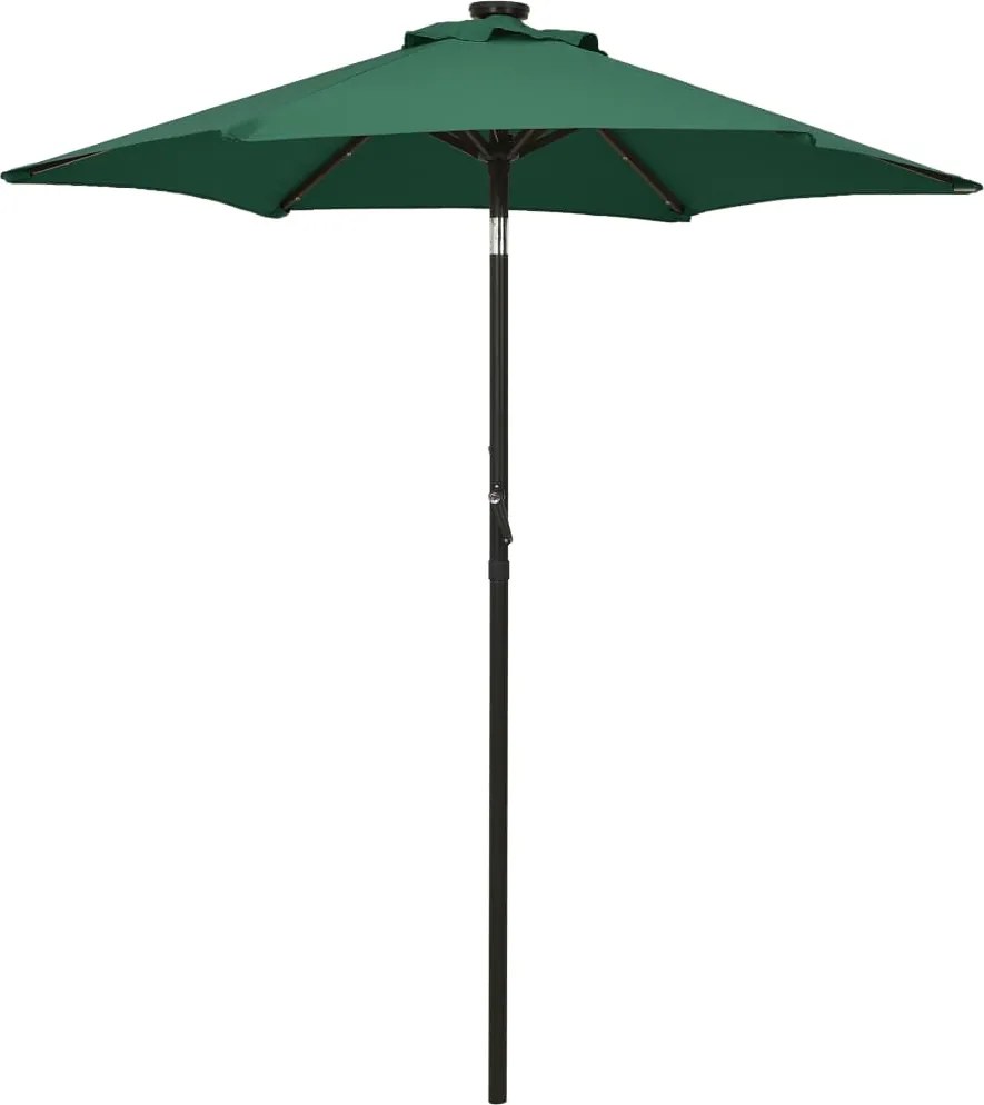 vidaXL Umbrelă de soare cu lumini LED, verde, 200x211 cm, aluminiu