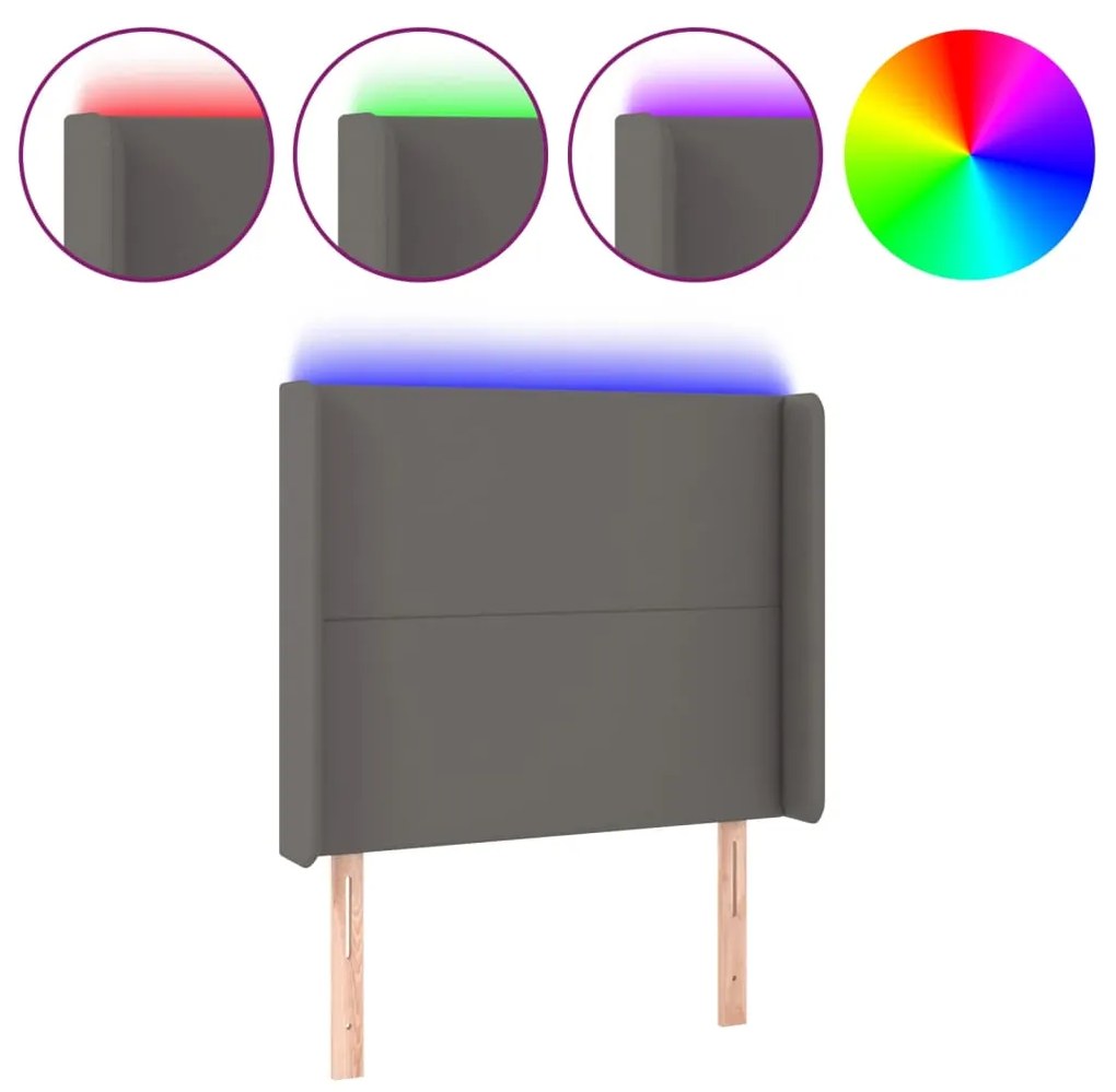 vidaXL Tăblie de pat cu LED, gri , 83x16x118/128 cm, piele ecologică