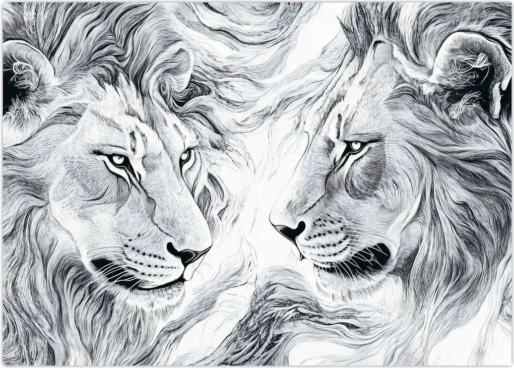 Tablou - Capete de lei desenate (70x50 cm)