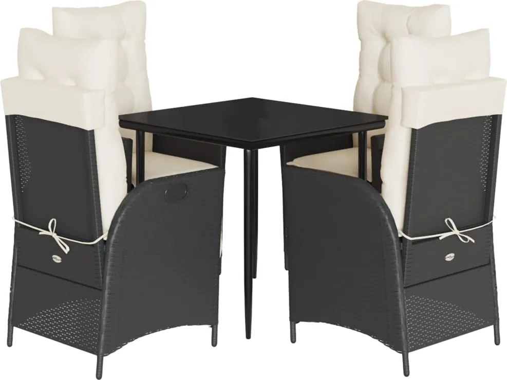 vidaXL Set mobilier de grădină cu perne, 5 piese, negru, poliratan