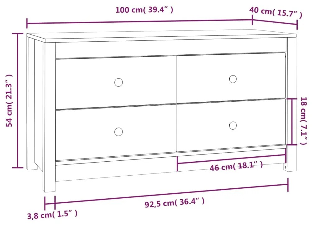 Dulap lateral, 100x40x54 cm, lemn masiv de pin 1, Maro, 100 x 40 x 54 cm