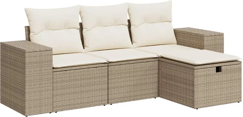 vidaXL Set canapele de grădină, 4 piese, cu perne, bej, poliratan
