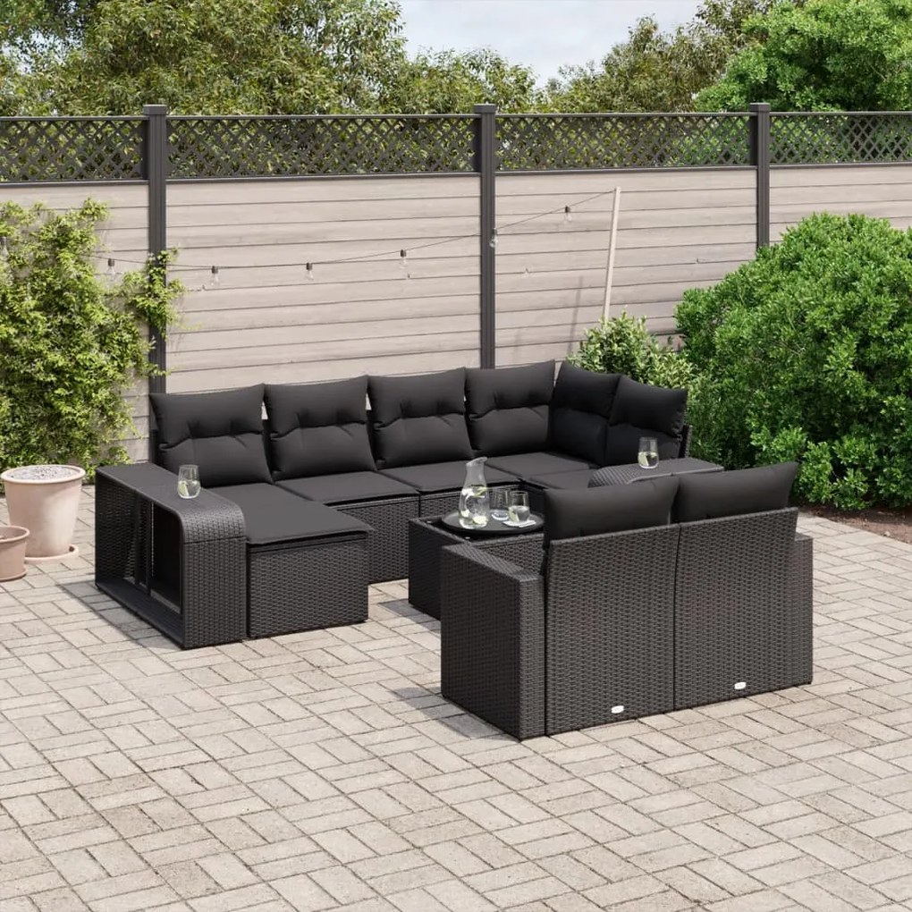 vidaXL Set canapele de grădină cu perne, 11 piese, negru, poliratan