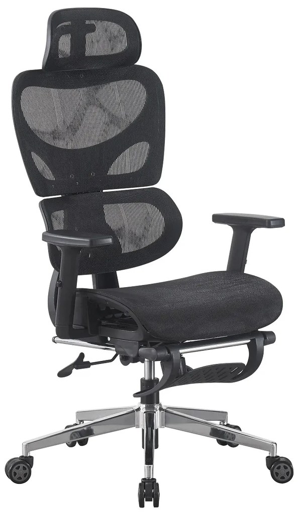 Scaun ergonomic Meta Chair Plus, suport picioare, Full Mesh, Negru