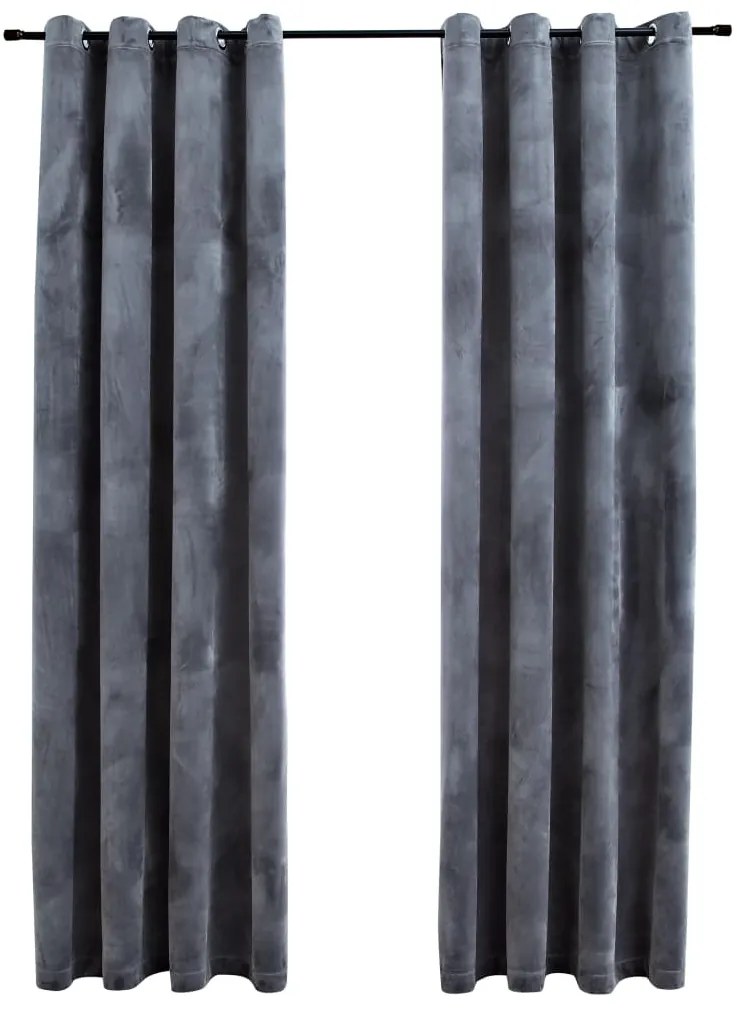 134498 vidaXL Draperii opace cu inele, 2 buc., antracit, 140x245 cm, catifea