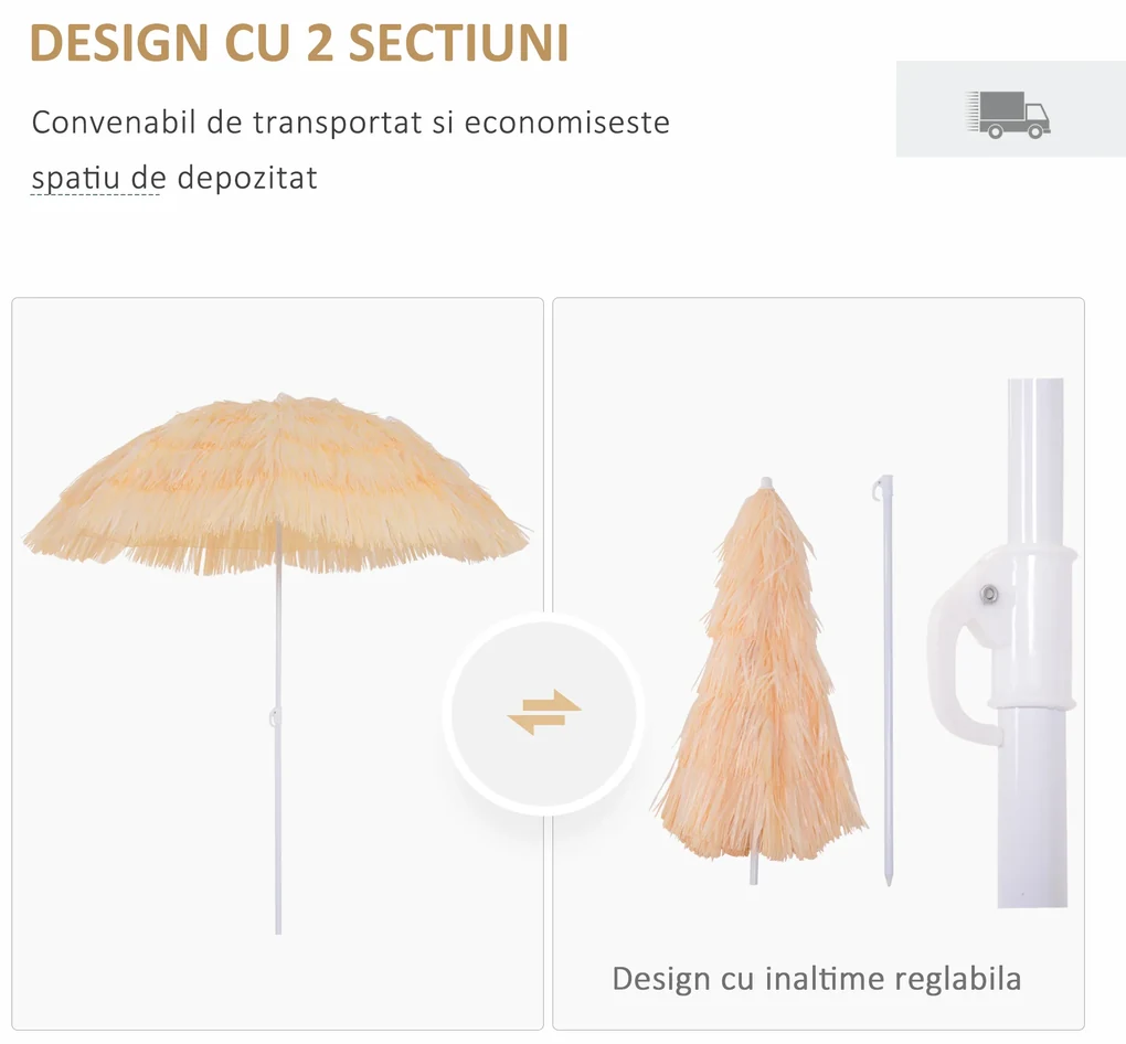 Umbrelă Outsunny Portabilă pentru Plajă/Grădină, Rezistentă la Apă, Ușor de Transportat, Ideală pentru Exterior | Aosom Romania