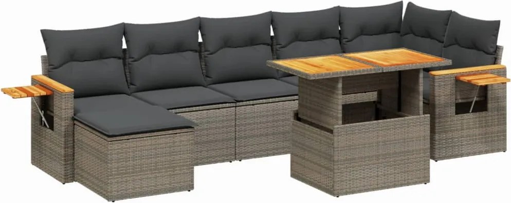 vidaXL Set canapele de grădină cu perne, 8 piese, gri, poliratan