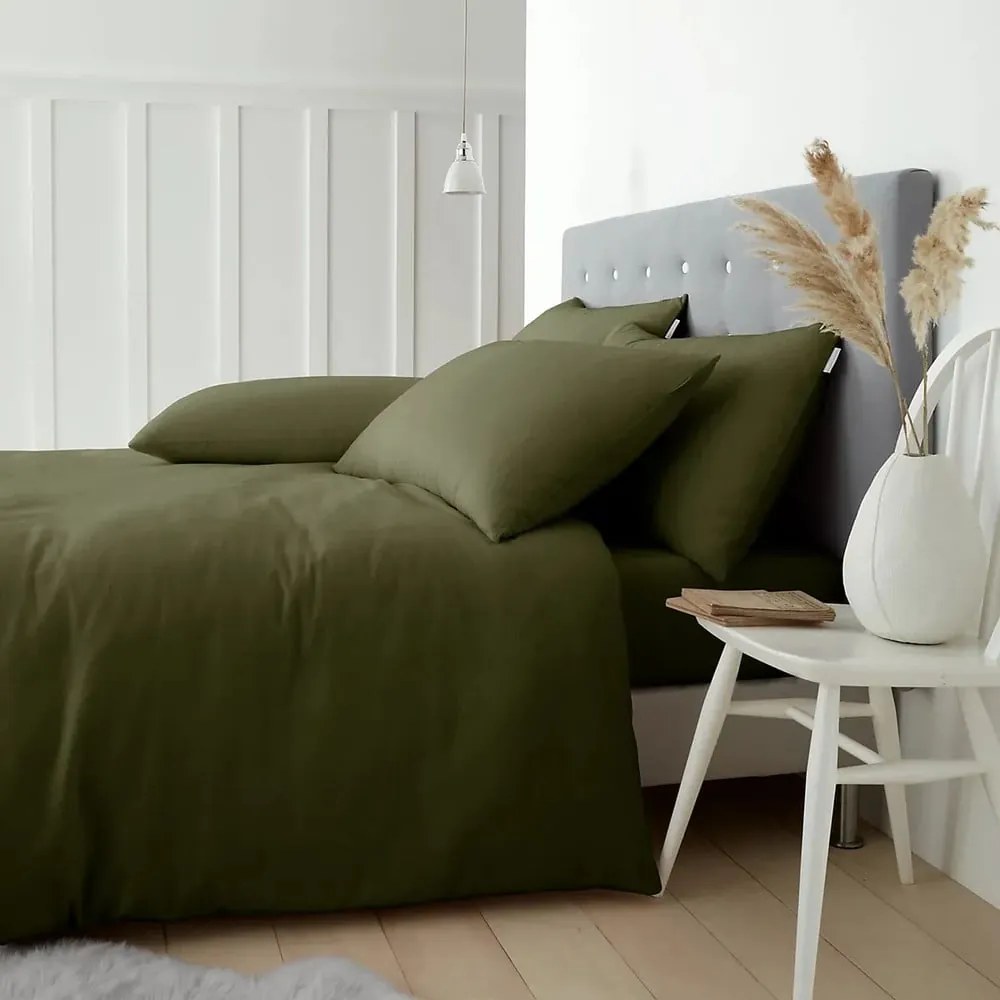 Lenjerie de pat kaki din flanelă pentru pat dublu 200x200 cm Brushed – Catherine Lansfield