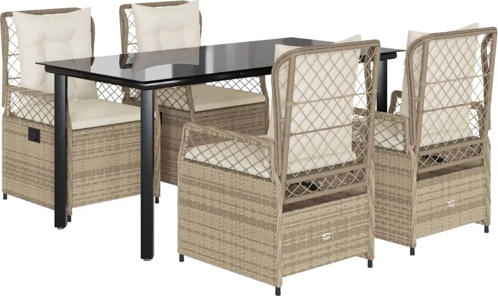 vidaXL Set mobilier de grădină cu perne, 5 piese, bej, poliratan
