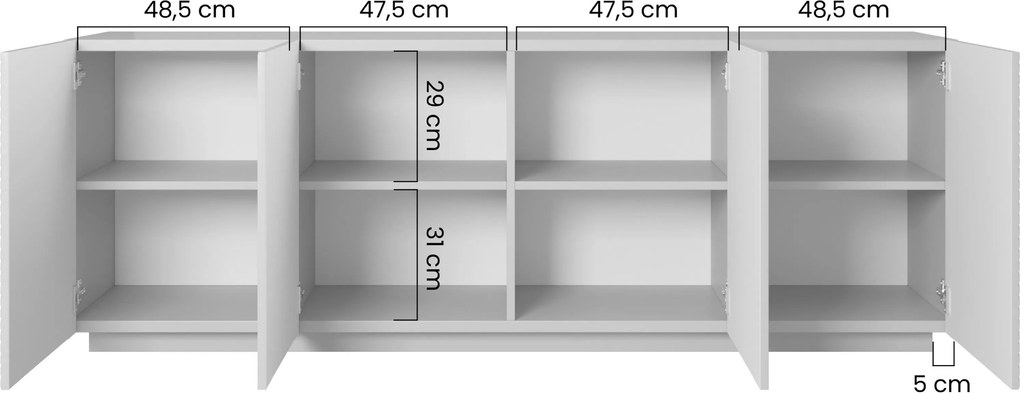 Comodă Asha 200 cm cu patru uși pe plintă - casmir
