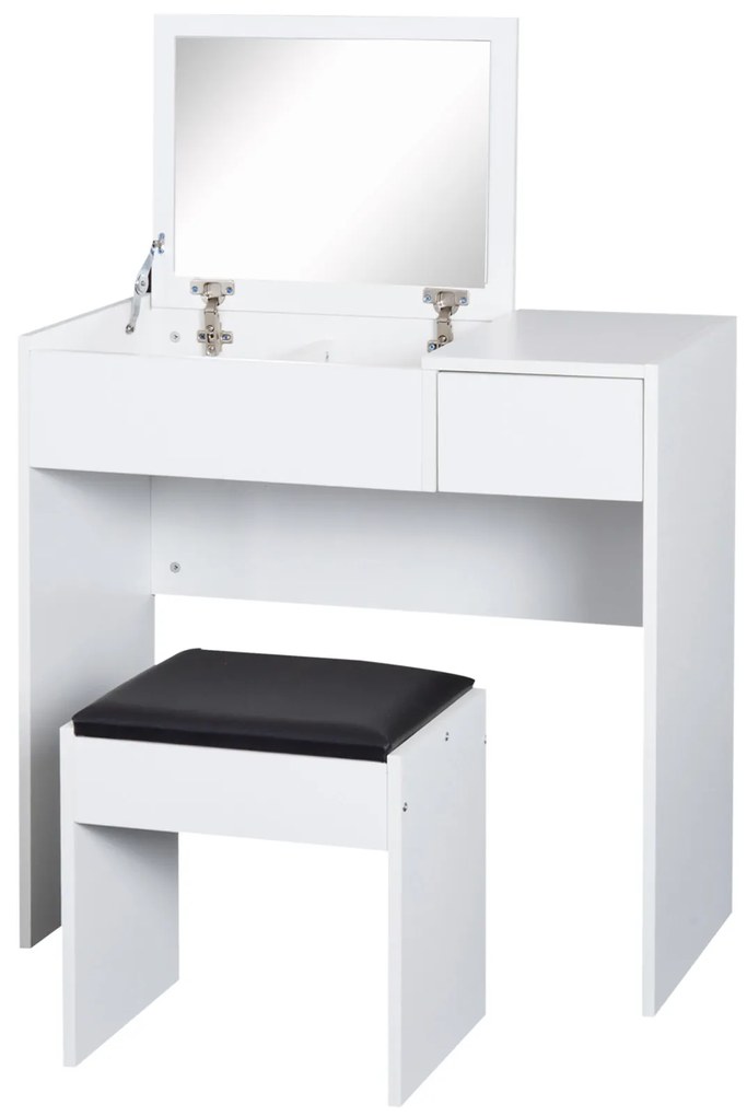 HOMCOM Tocador de Machiaj cu Taburet Masă de Machiaj cu Oglindă Capac Rabatabil și Cutii 80x40x79 cm și 40x30x40 cm | Aosom Romania