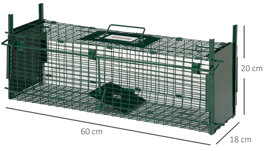 Outsunny Cusca Capcana pentru Animale Vii Mici cu Usa Dubla si Maner , 60x18x20cm, Verde Inchis | Aosom Romania