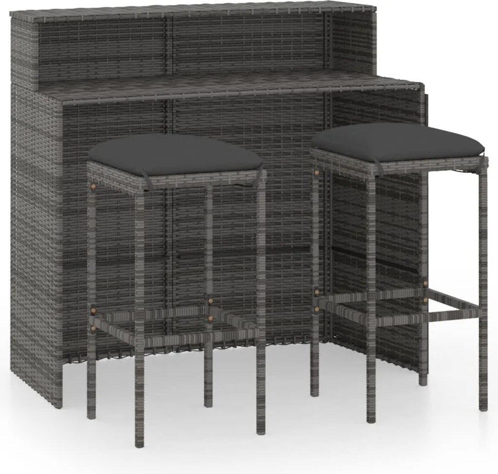vidaXL Set mobilier bar de grădină cu perne, 3 piese, gri