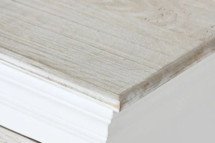 Comodă cu sertare și uși, vintage, din lemn de mango, alb, cu 4 sertare, 3 uși cu jaluzele și nișă, décapé, 80 x 115 x 40 cm, „Worn out White”