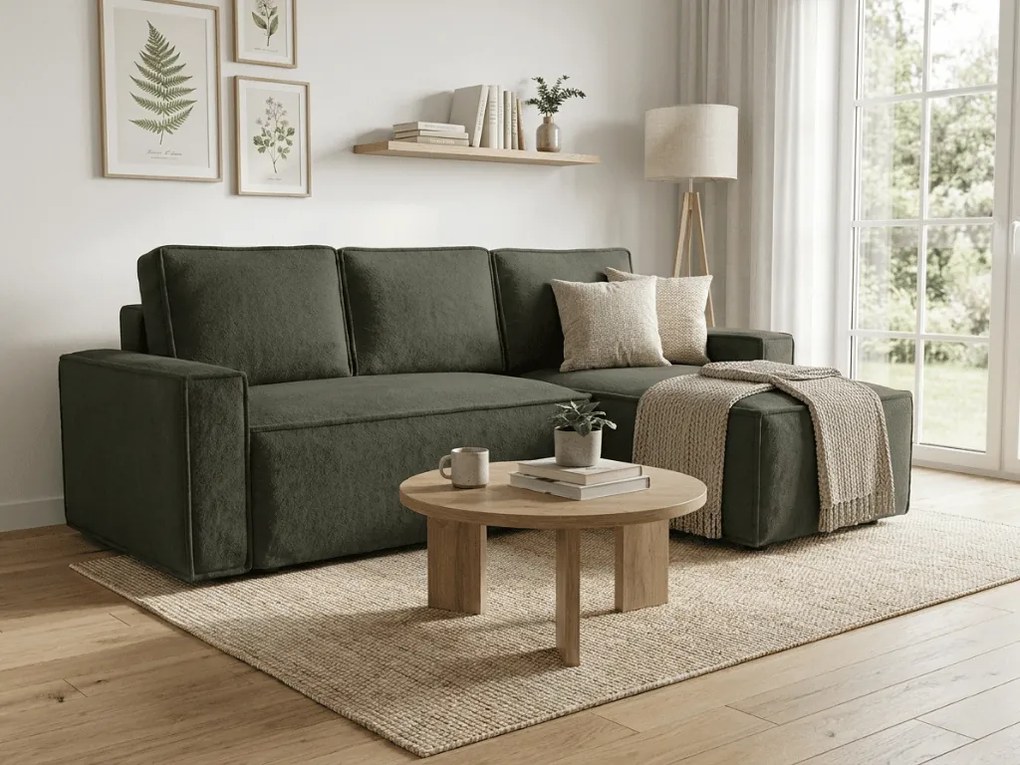 Canapea extensibila de colt SMART BOUCLE, verde inchis, reversibila, 232x143 cm