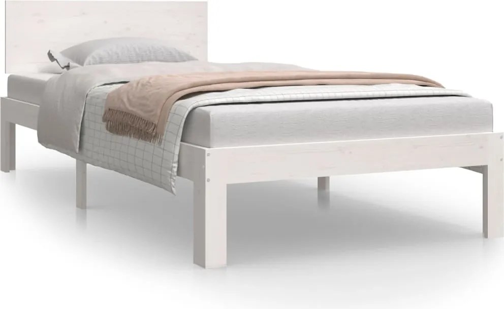 vidaXL Cadru de pat, alb, 90x200 cm, lemn masiv de pin