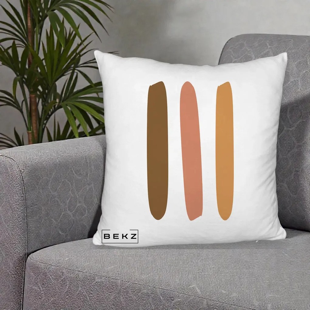 Perna Decorativa Abstract Linii Terracotta, 40x40 cm, Alb Pufos, Husa Detasabila, Perna Inclusa, BEKZ®