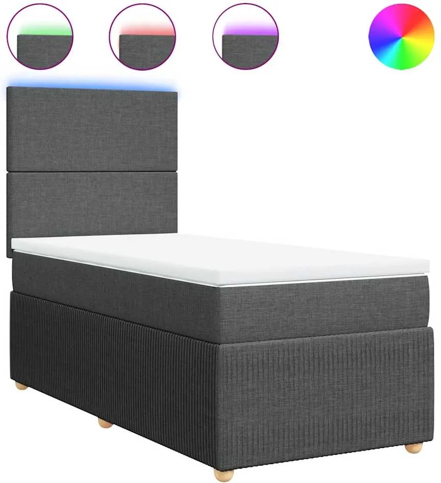 vidaXL Pat box spring cu saltea, gri închis, 90x190 cm, textil