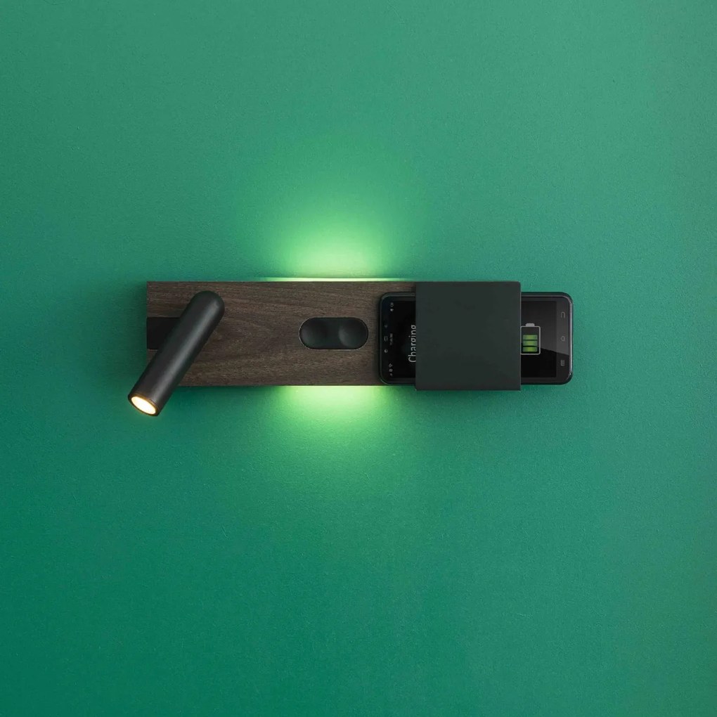 Aplica ambientala cu reader LED design ultra-modern MAGOS negru/nuc 20332