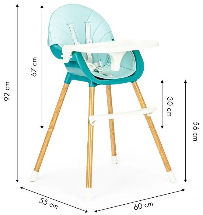 Scaun de hrănire albastru pentru copii 2in1