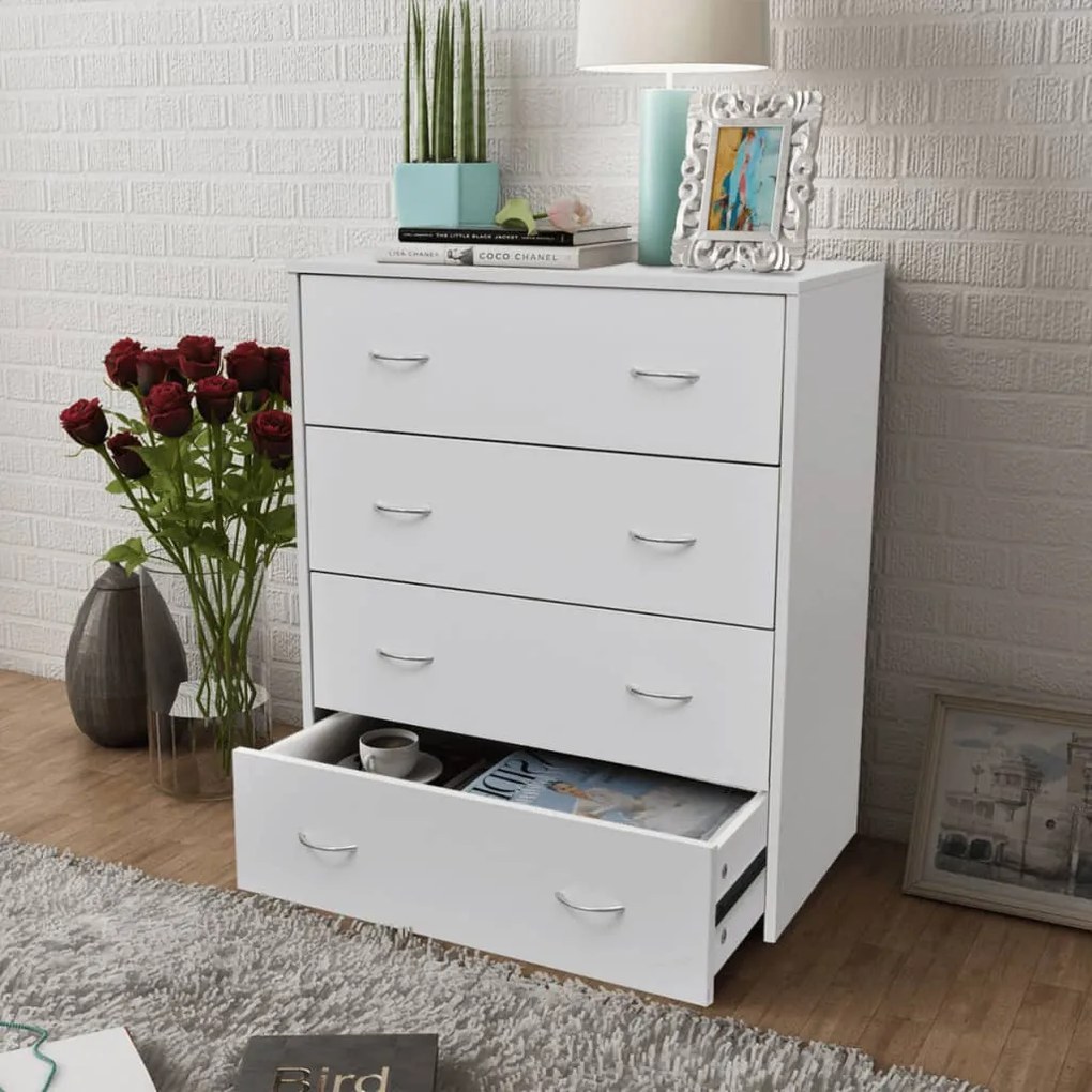 242545 vidaXL Bufet cu 4 sertare, 60 x 30,5 x 71 cm, alb