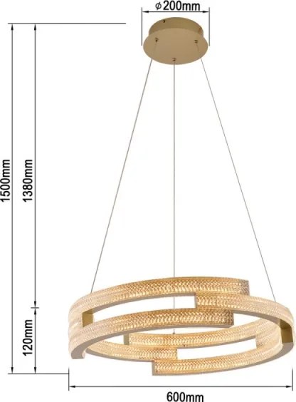 Lustră LED suspendată pe cablu TARJA, LED/36W/230V, 3000/4000/6000K, Ø 60 cm, auriu
