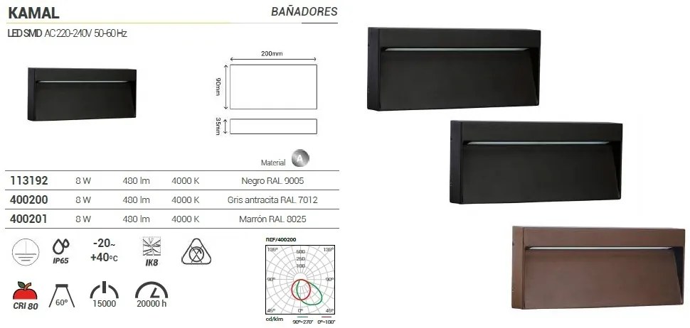 Aplica LED perete exterior ambientala IP65 KAMAL antracit 8W 4000K