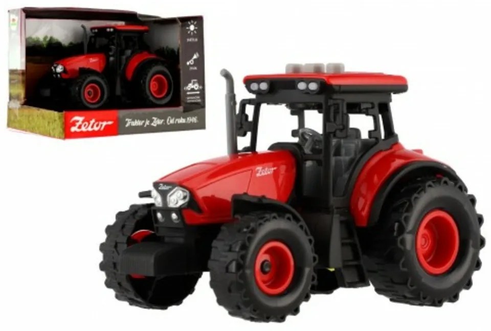 Zetor plastic tractor 9x14cm pe volantă pusă băţ. cu lumină cu sunet in cutie 18x12