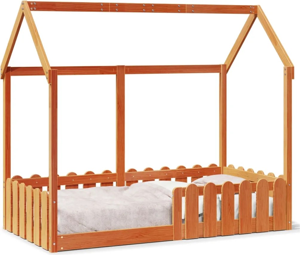 vidaXL Cadru pat de copii, maro ceruit, 80x160 cm, lemn masiv de pin