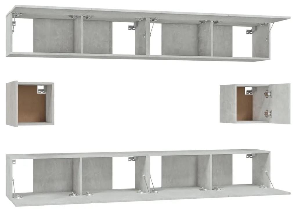 Set dulap TV, 6 piese, gri beton, lemn prelucrat 6, Gri beton, 100 x 30 x 30 cm