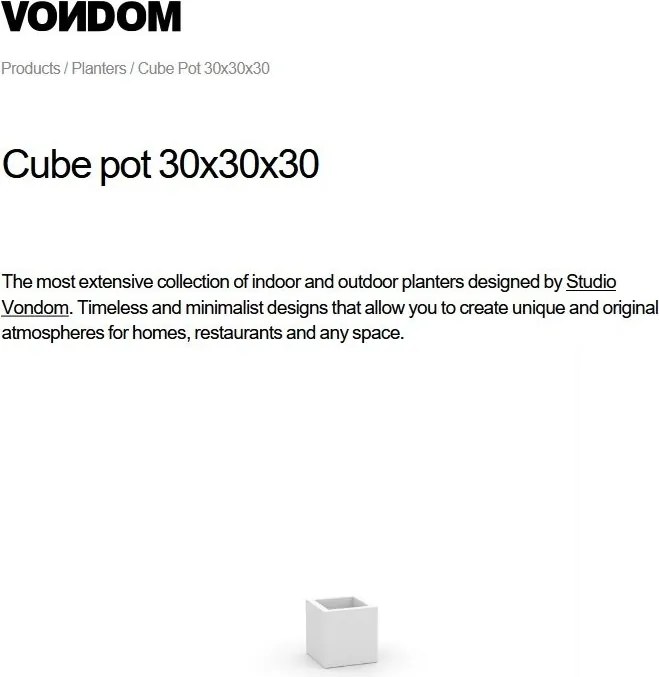 Ghiveci plante, flori design decorativ modern pentru amenajari interioare si exterioare, CUBE POT 41330R Vondom
