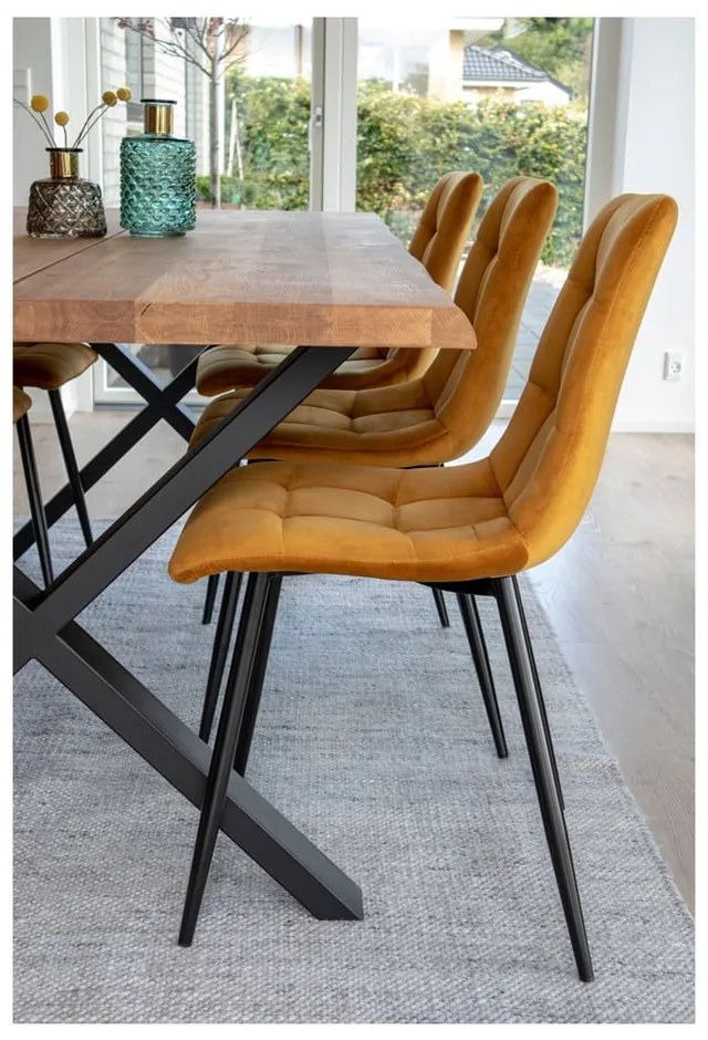 Set 2 scaune dining cu tapițerie din catifea House Nordic Middelfart, galben muștar