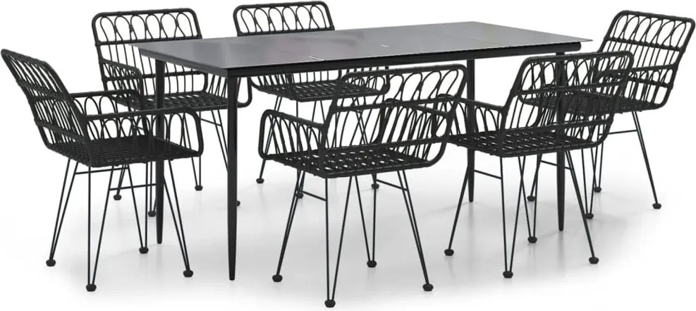 vidaXL Set mobilier de grădină, 7 piese, negru, poliratan