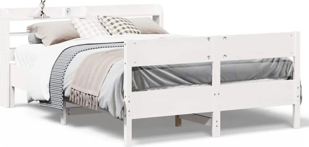 vidaXL Cadru de pat fără saltea, alb, 120x200 cm, lemn masiv pin