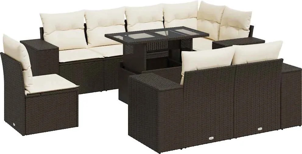 vidaXL Set canapele de grădină cu perne, 9 piese, maro, poliratan