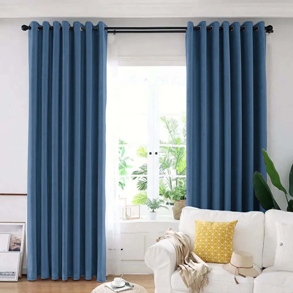 Set draperie din catifea blackout cu inele, Madison, densitate 700 g/ml, Dark Cerulean, 2 buc