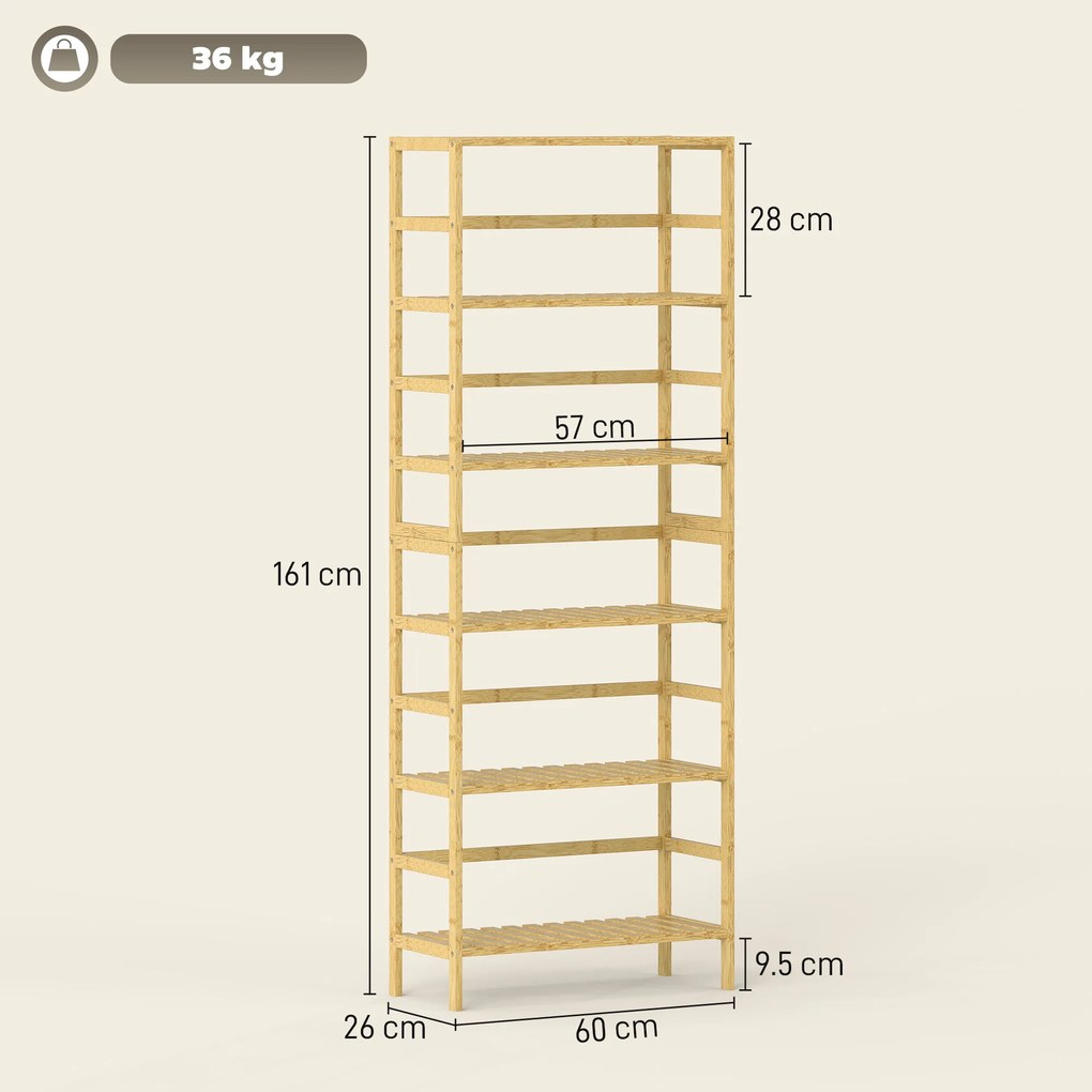 HOMCOM Raft de bambus cu 6 niveluri, cu rafturi reglabile, 60x26x161 cm | Aosom Romania