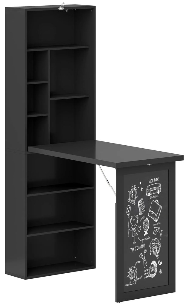 HOMCOM Birou Modern Pliabil cu Bibliotecă și Tablă, din Lemn și Metal, 98x51x153 cm, Negru | Aosom Romania