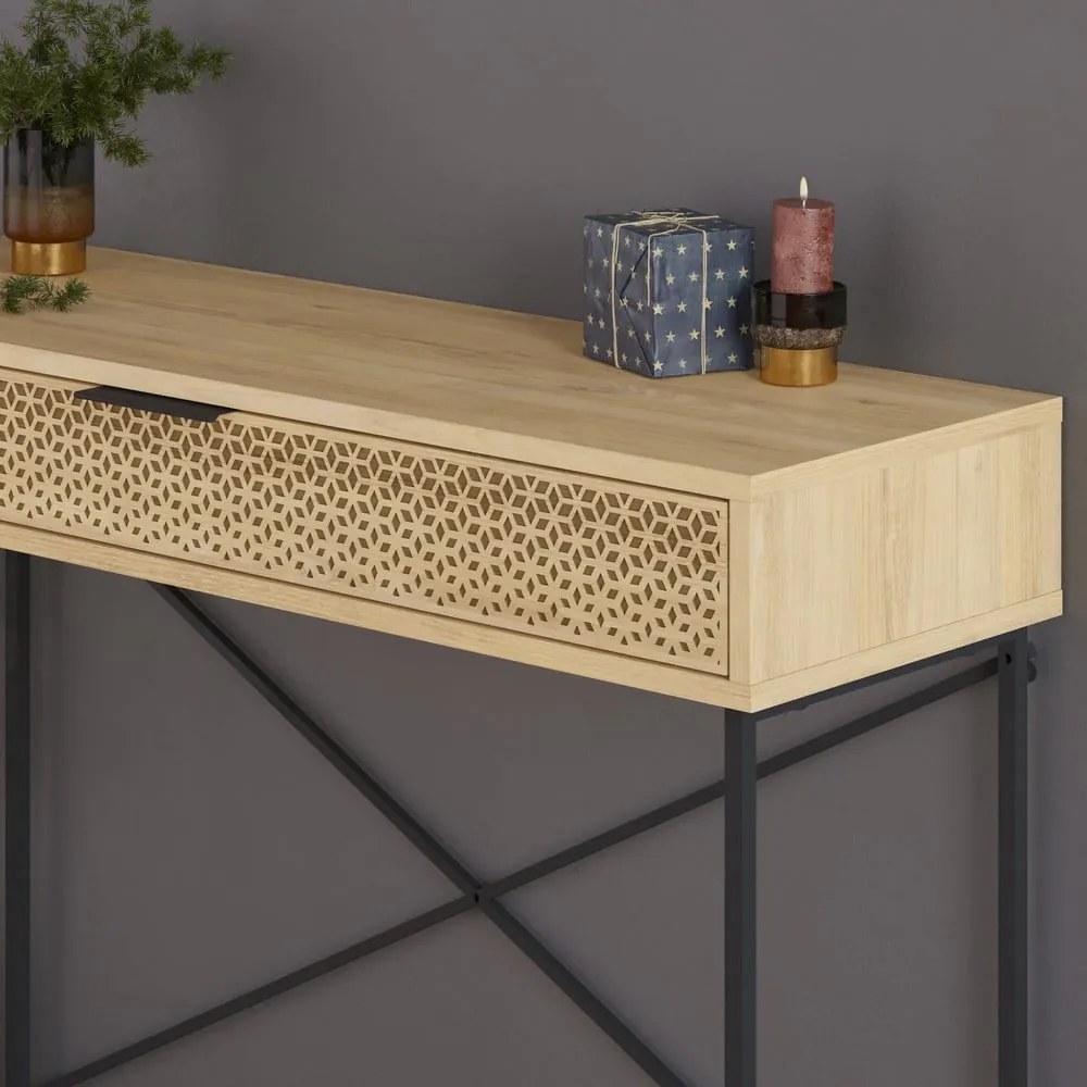 Masă consolă în culoare naturală cu aspect de lemn de stejar 35.5x110 cm Ecrin – Marckeric