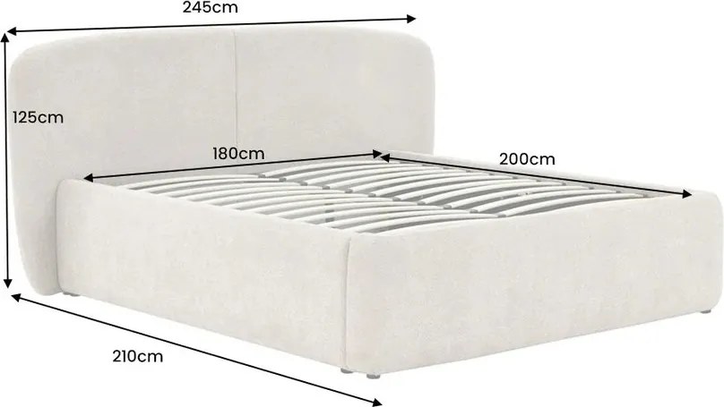 Pat ART DECO 180x200cm greige boucle cu spatiu de depozitare