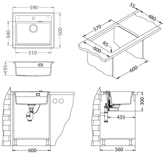ALVEUS SETA23228 - Set chiuvetă de bucătărie ATROX cu baterie MINTAS, 34 cm, granit/negru